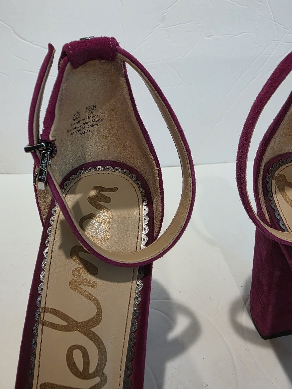 Sam Edelman Fuchsia Suede Block Heel Sandals with Ankle Strap Size 9 Yaro - Picture 10 of 12